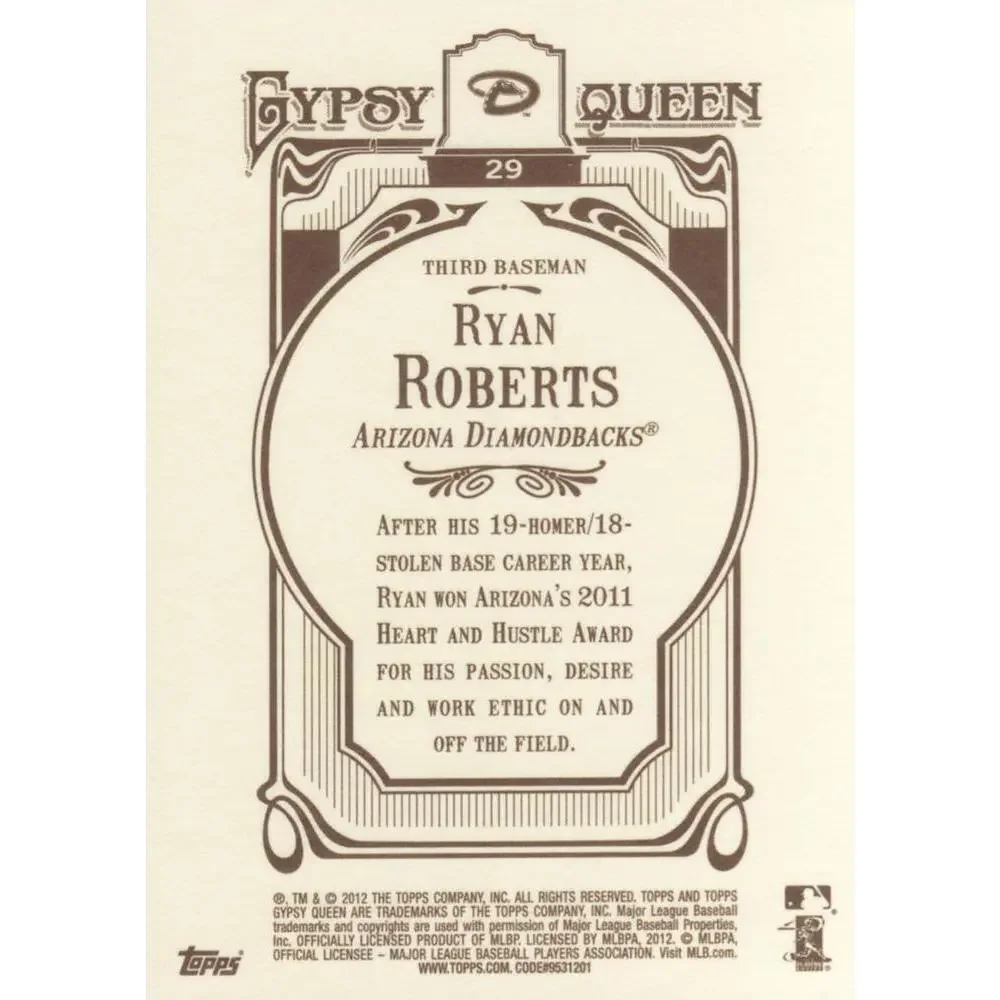 2012 Topps Gypsy Queen Ryan Roberts # 29 Arizona Diamondbacks